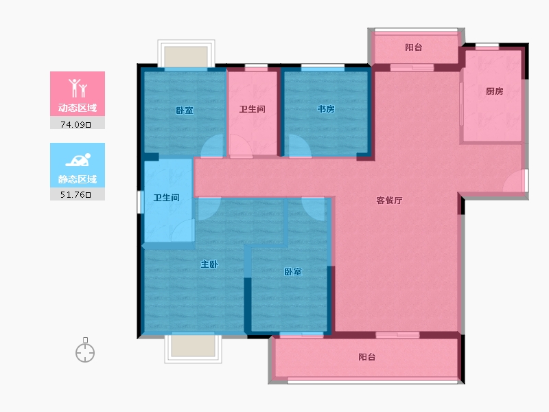 湖南省-长沙市-珠江四方印-113.09-户型库-动静分区