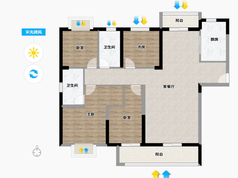 湖南省-长沙市-珠江四方印-113.09-户型库-采光通风