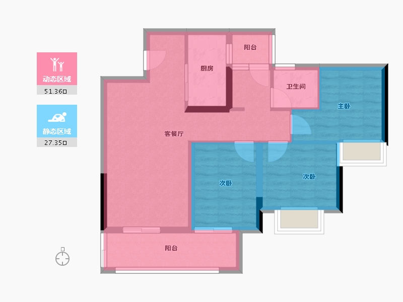 重庆-重庆市-景瑞江山御府-69.84-户型库-动静分区