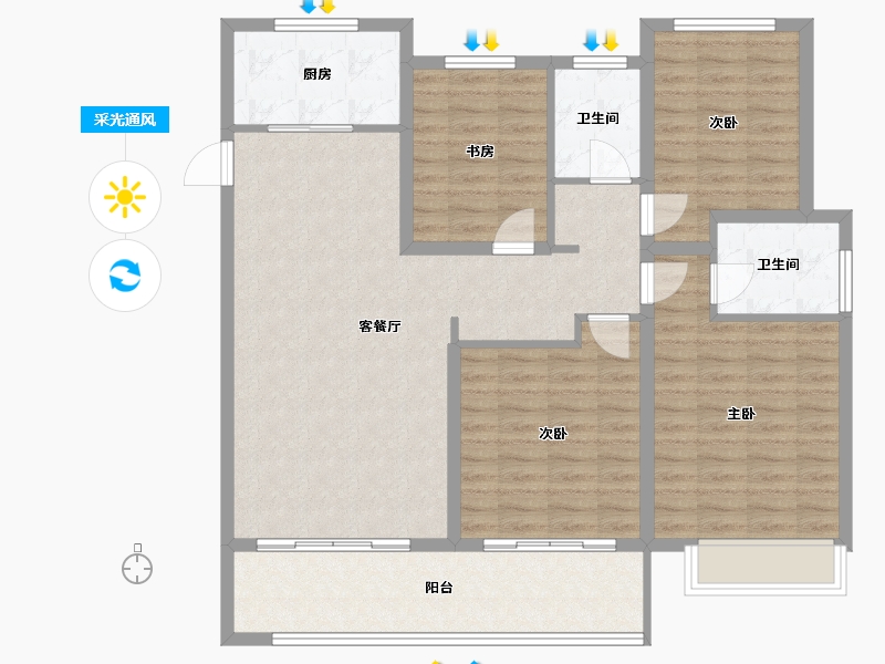 江苏省-淮安市-香溢茗园-115.00-户型库-采光通风