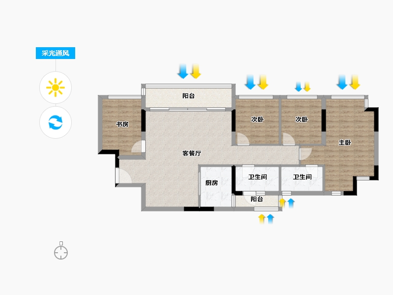 重庆-重庆市-金辉云缦长滩-105.65-户型库-采光通风