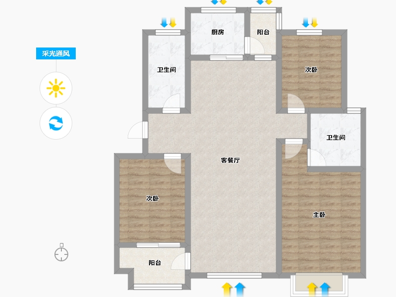 山东省-青岛市-裕东新府-106.57-户型库-采光通风