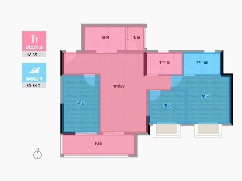 重庆-重庆市-景瑞江山御府-74.42-户型库-动静分区