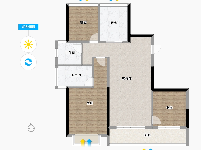 浙江省-金华市-​绿城晓风印月-96.80-户型库-采光通风