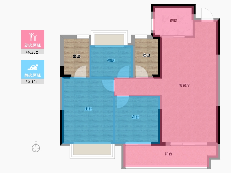 湖南省-长沙市-浏阳湾田·和悦家园-76.88-户型库-动静分区