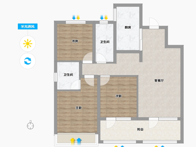 山东省-青岛市-我家阳光上城-86.40-户型库-采光通风