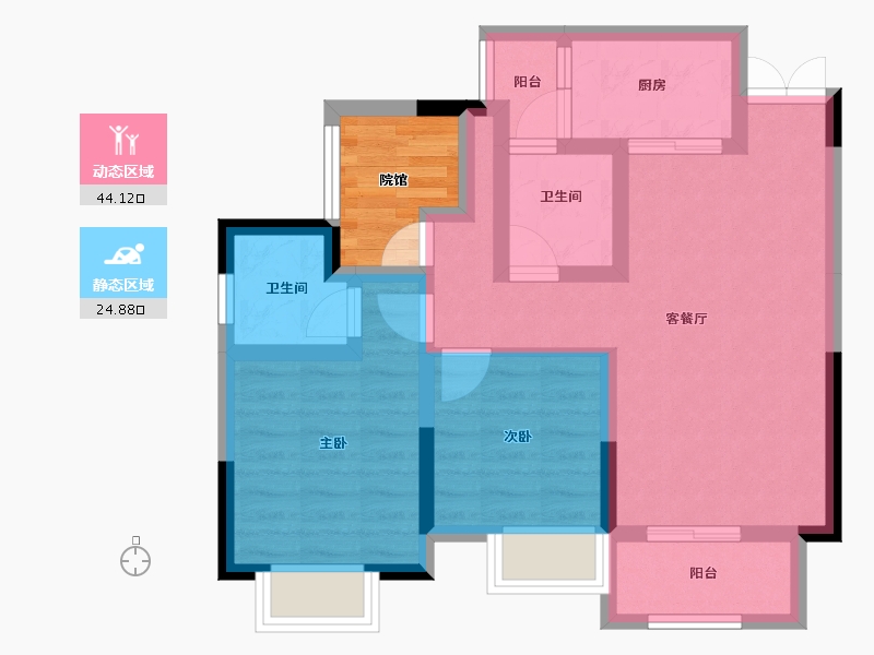 重庆-重庆市-大足森柯西城国际-63.82-户型库-动静分区