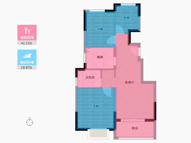 浙江省-金华市-美的君兰锦绣-62.40-户型库-动静分区