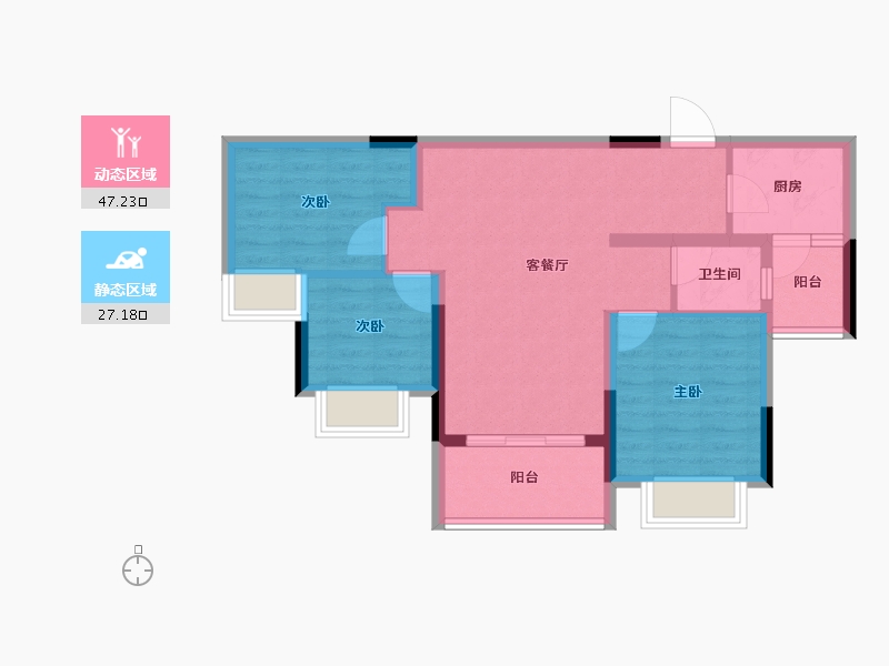 重庆-重庆市-绿地听江左岸-65.78-户型库-动静分区