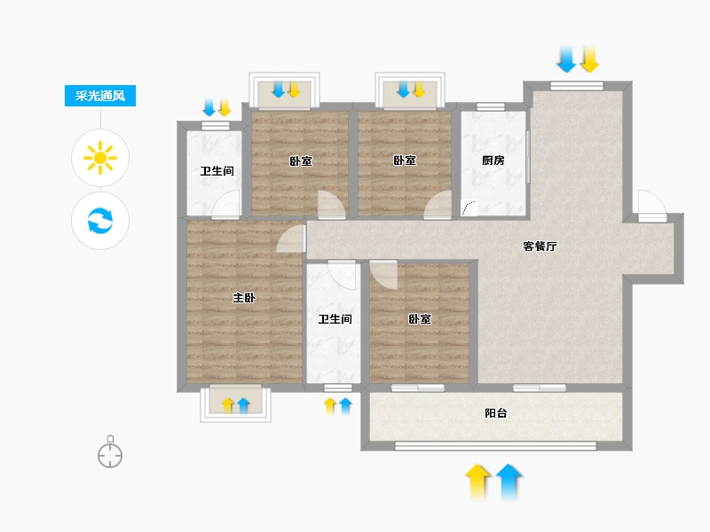 湖南省-长沙市-东原·启城-103.99-户型库-采光通风