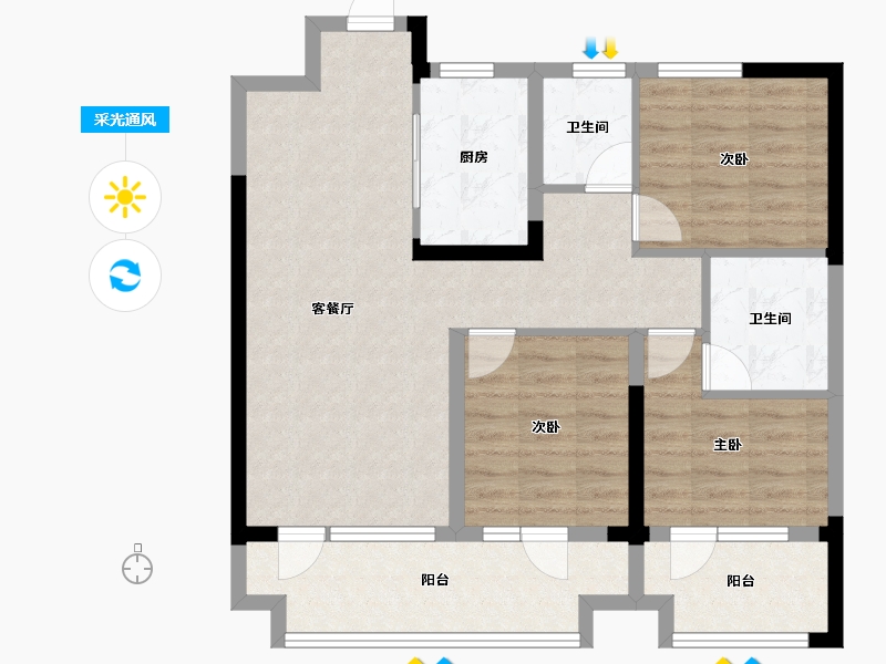 山东省-青岛市-新城玺樾-84.80-户型库-采光通风