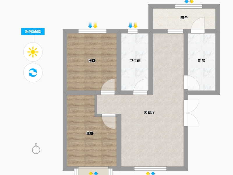 陕西省-西安市-海轩梦想100-56.83-户型库-采光通风