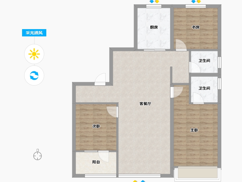 山东省-青岛市-我家阳光上城-94.40-户型库-采光通风