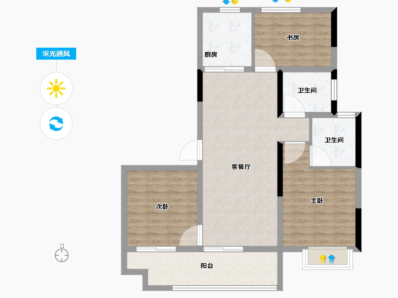 江苏省-徐州市-招商万科山水间-90.41-户型库-采光通风