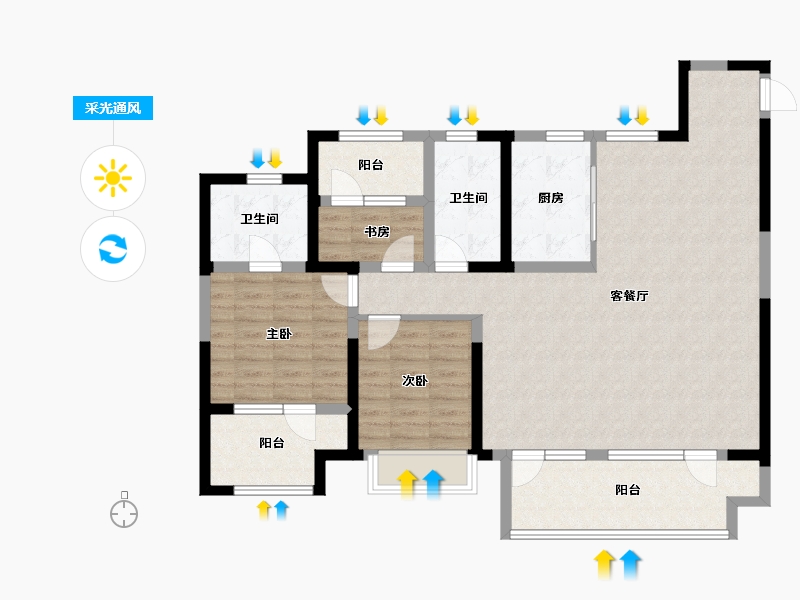 山东省-青岛市-新城玺樾-108.00-户型库-采光通风