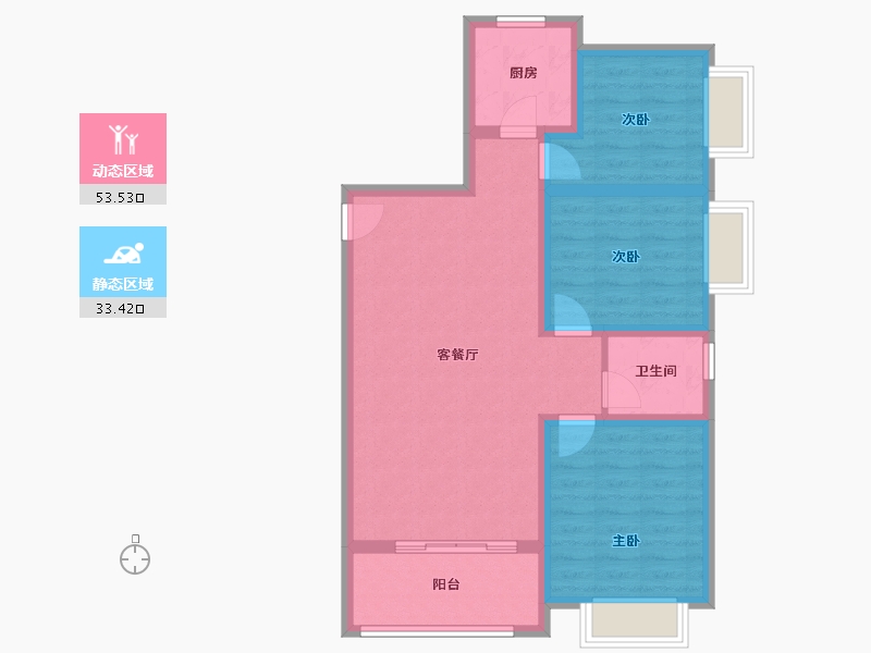 陕西省-西安市-蓝光时代-77.36-户型库-动静分区