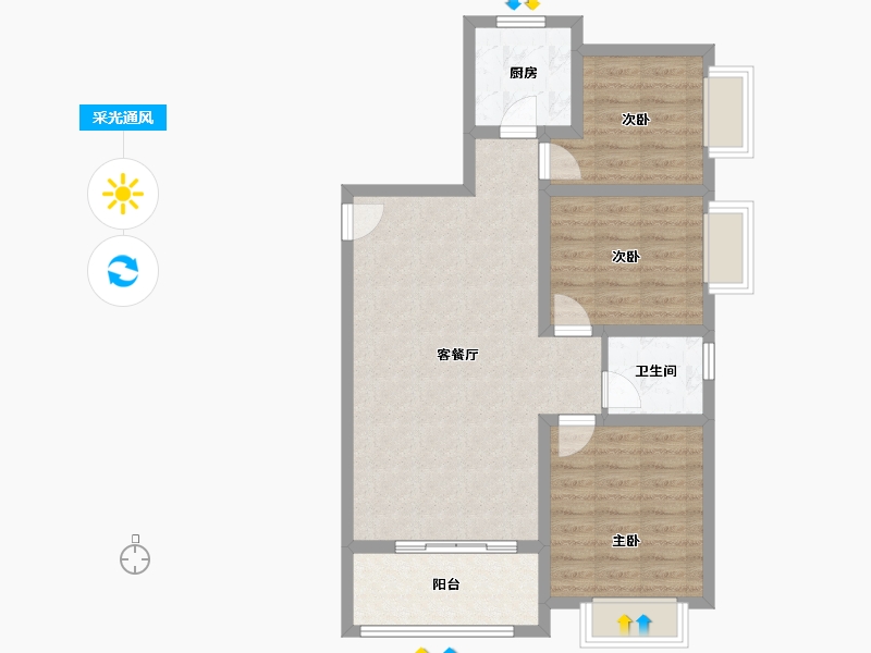 陕西省-西安市-蓝光时代-77.36-户型库-采光通风