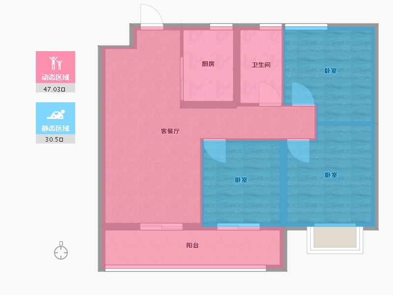 湖南省-长沙市-东原·启城-69.59-户型库-动静分区