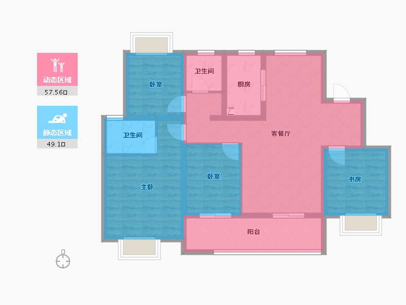 湖南省-长沙市-东原·启城-94.69-户型库-动静分区