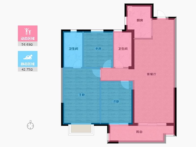 湖南省-长沙市-弘阳昕悦府-89.60-户型库-动静分区