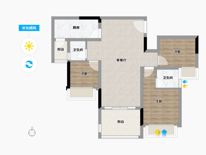 重庆-重庆市-领琇长江-71.41-户型库-采光通风