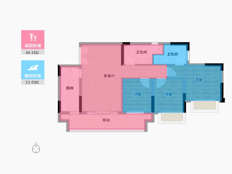 重庆-重庆市-领琇长江-71.40-户型库-动静分区