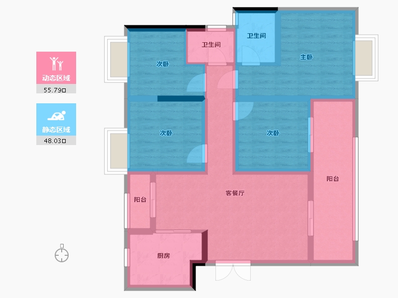 重庆-重庆市-启迪协信重庆科技城-95.60-户型库-动静分区