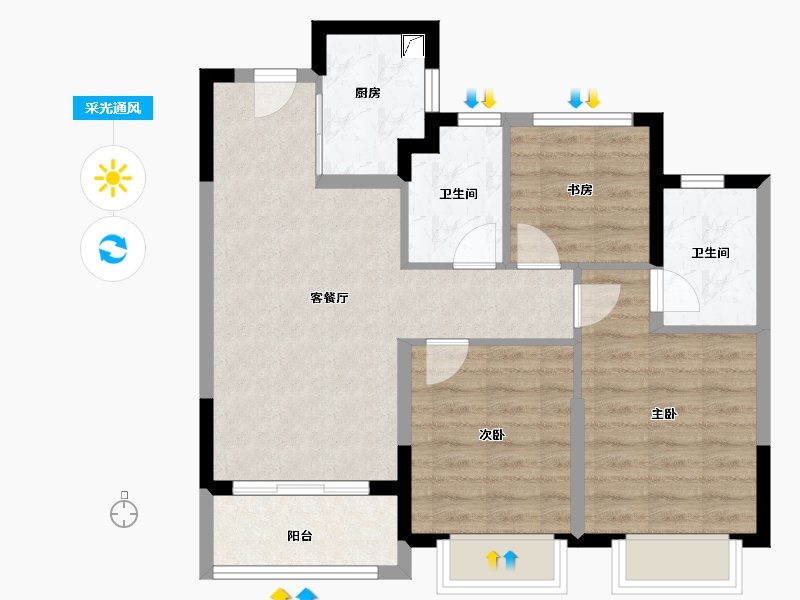 浙江省-金华市-美的君兰锦绣-71.20-户型库-采光通风