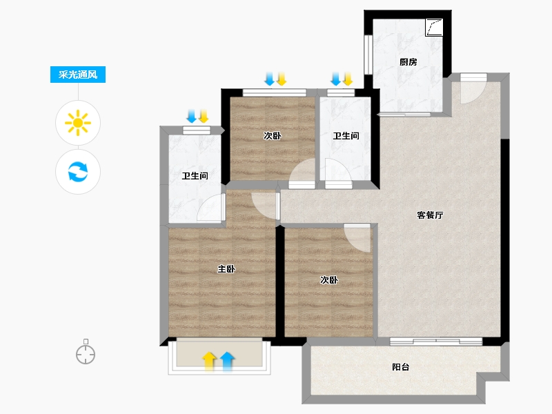 四川省-成都市-海伦堡玖悦府-76.43-户型库-采光通风