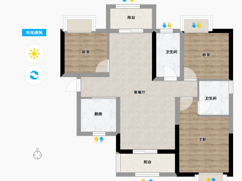 湖南省-长沙市-鸿邦·国际城-72.96-户型库-采光通风