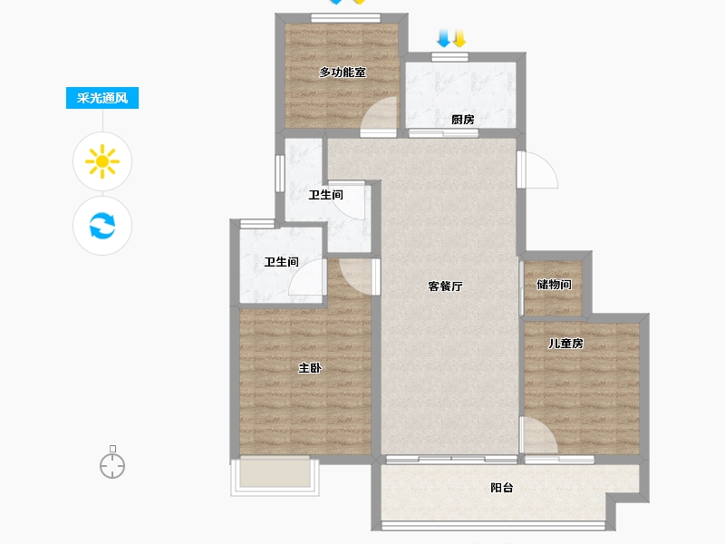 江苏省-南京市-万科中山都会臻境-95.21-户型库-采光通风