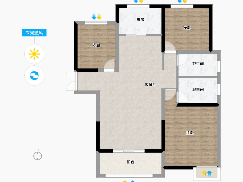 陕西省-西安市-荣德·荣泽公馆-96.96-户型库-采光通风