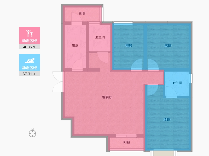 陕西省-西安市-海轩梦想100-75.41-户型库-动静分区