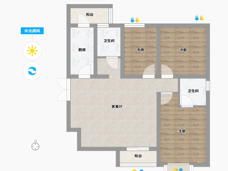 陕西省-西安市-海轩梦想100-75.41-户型库-采光通风