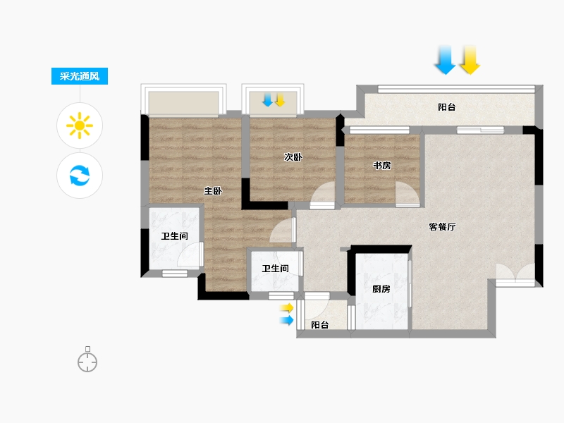重庆-重庆市-中粮祥云赋-71.80-户型库-采光通风