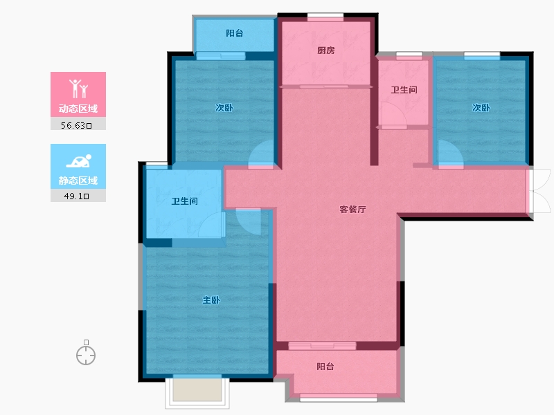 陕西省-西安市-荣德·荣泽公馆-93.95-户型库-动静分区