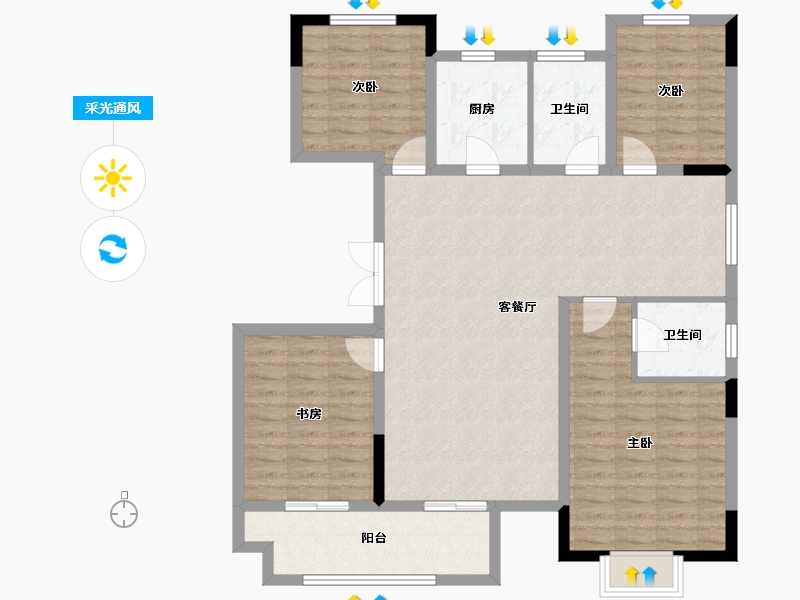 江苏省-徐州市-云龙湖峰荟-113.06-户型库-采光通风