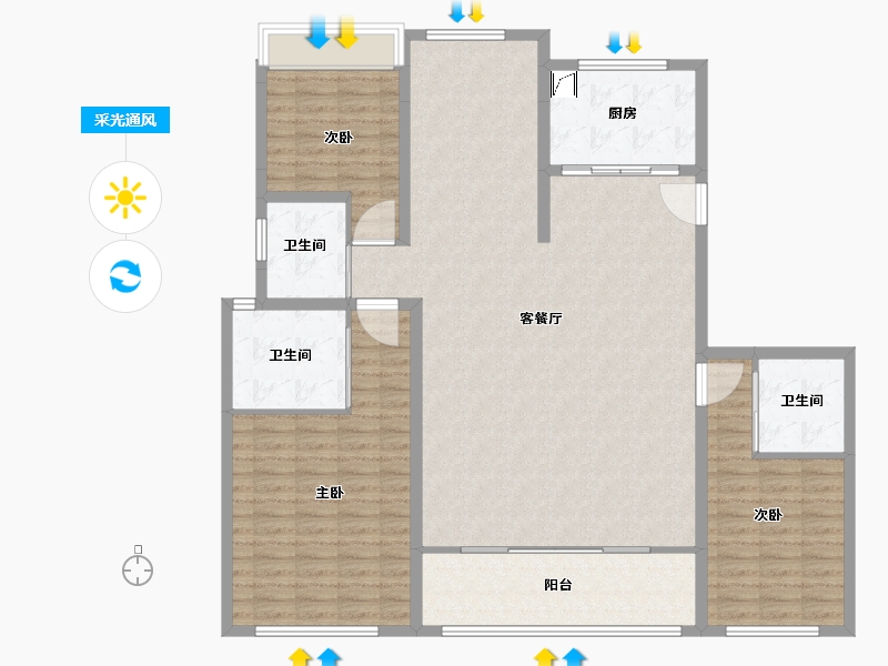 浙江省-温州市-万科翡翠天地一期-148.00-户型库-采光通风