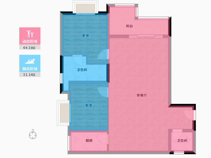 重庆-重庆市-中铁任之健康城-86.14-户型库-动静分区