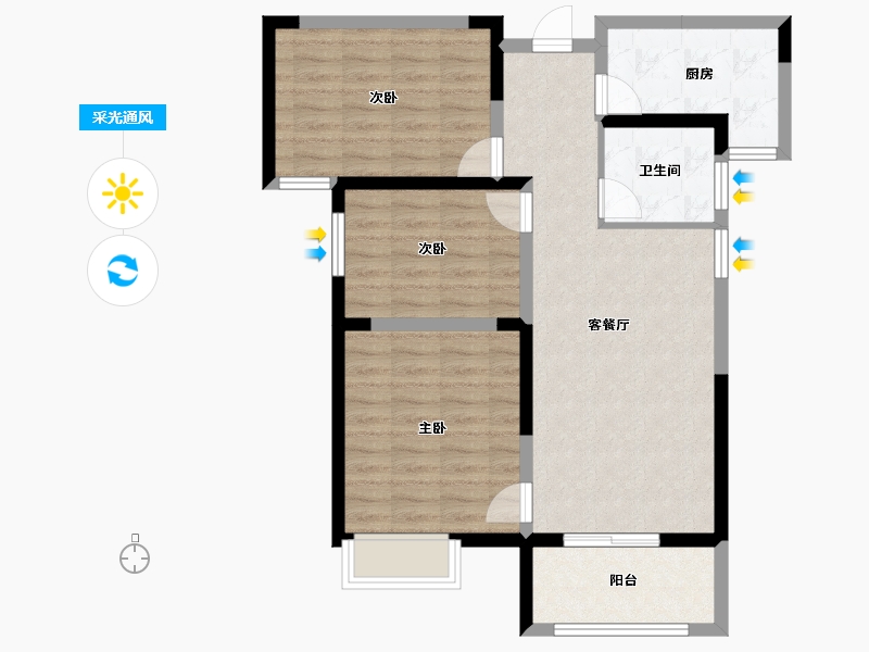 陕西省-西安市-阳光城翡丽曲江-80.00-户型库-采光通风