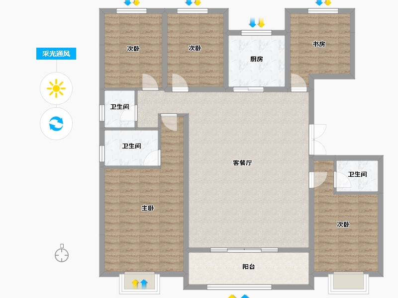 江苏省-徐州市-云龙湖峰荟-143.57-户型库-采光通风