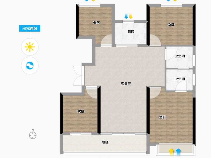 山东省-青岛市-灵山湾龙玺-113.61-户型库-采光通风