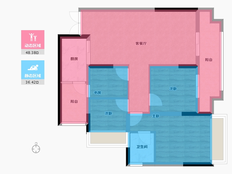 重庆-重庆市-花滩国际新城誉峰-74.94-户型库-动静分区