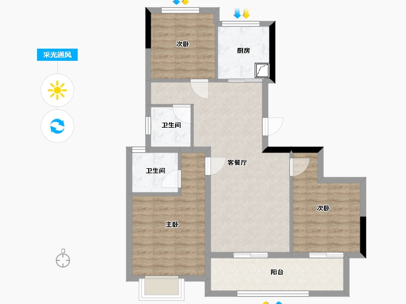 浙江省-金华市-金地湖塘月色售楼处-80.00-户型库-采光通风