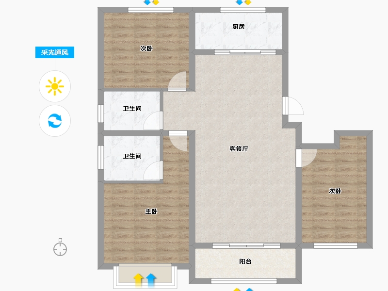 山东省-青岛市-凤凰玫瑰墅-97.60-户型库-采光通风