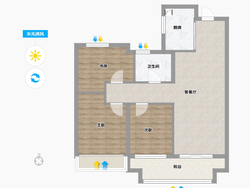 山东省-青岛市-佳源双子星城-75.55-户型库-采光通风