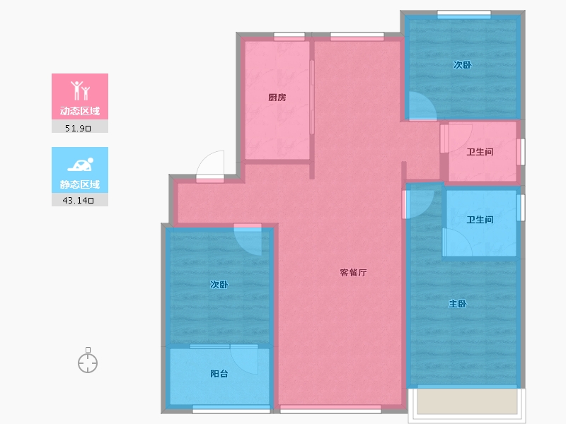 山东省-青岛市-我家阳光上城-84.80-户型库-动静分区