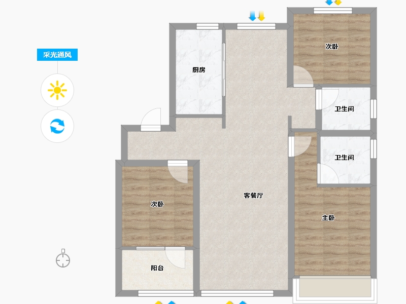 山东省-青岛市-我家阳光上城-84.80-户型库-采光通风