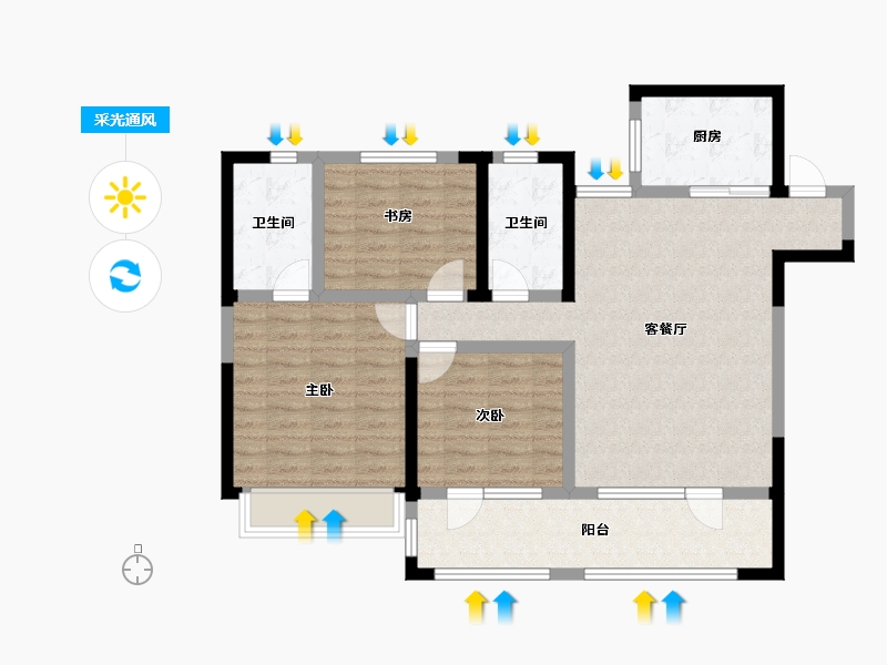 山东省-青岛市-我家阳光上城-94.40-户型库-采光通风