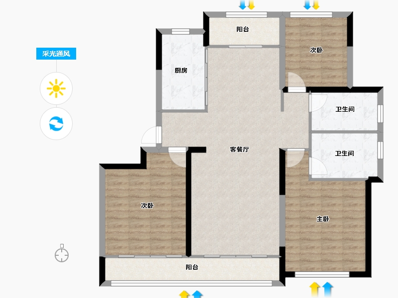 山东省-青岛市-蓝城玉蘭公馆-112.00-户型库-采光通风